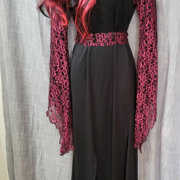 🎃Gothic Victorian Black Dress with ruby lace Ladies Halloween Sz m witch vampir - Picture 8 of 12
